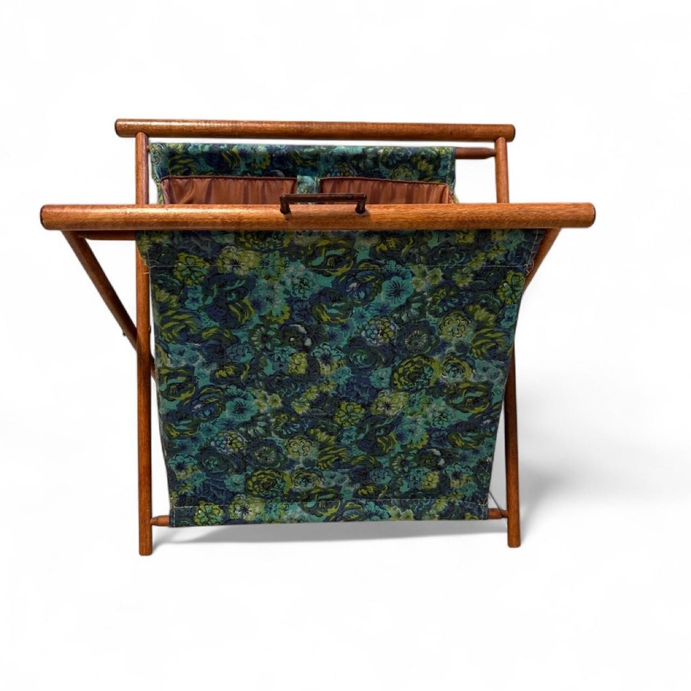 Vintage 1960s/1970s folding wooden knitting sewing caddy X frame Blue Green